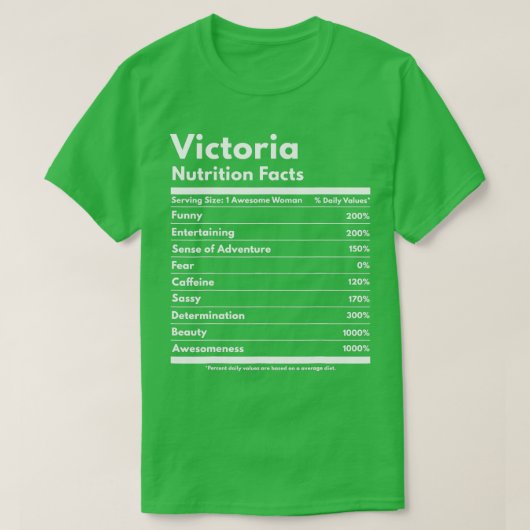 Victoria Nutrition Facts Funny Personalised Name V T-shirt (Design voorkant)