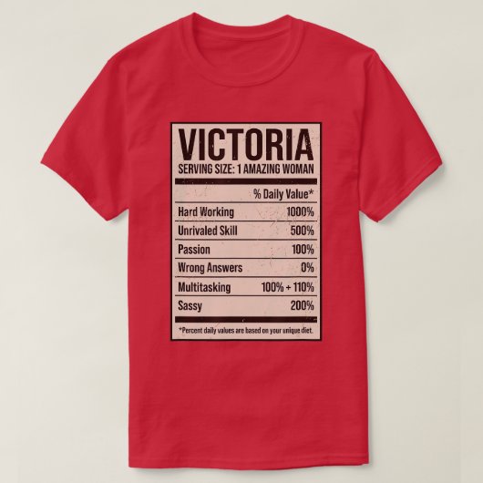 Victoria Nutrition Facts Name Nickname Alias Title T-shirt (Design voorkant)