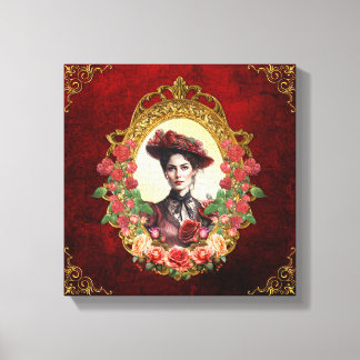  Victoria Roos Lady in het rood Canvas Afdruk