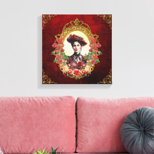 Victoria Roos Lady in het rood Canvas Afdruk (Insitu (Woonkamer))