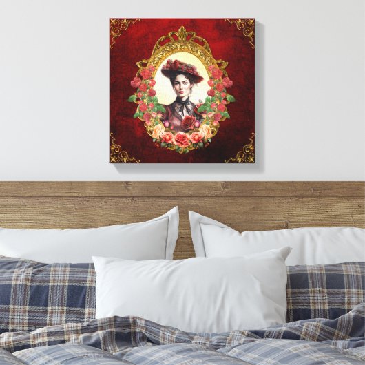 Victoria Roos Lady in het rood Canvas Afdruk (Insitu (Slaapkamer))