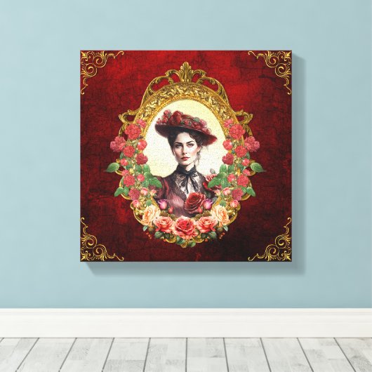Victoria Roos Lady in het rood Canvas Afdruk (Insitu (Houten vloer))