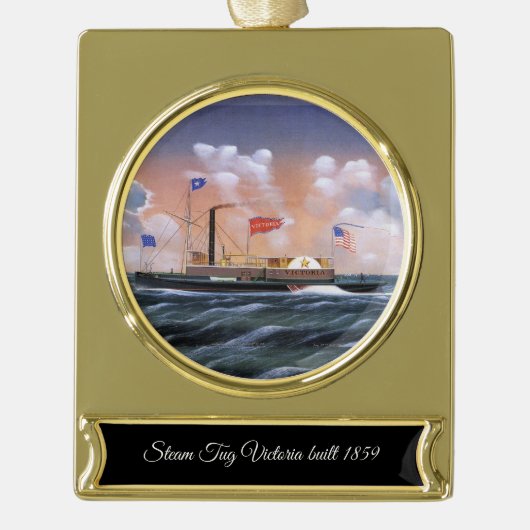 Victoria sleepboot 1859 verguld banner ornament (Voorkant)