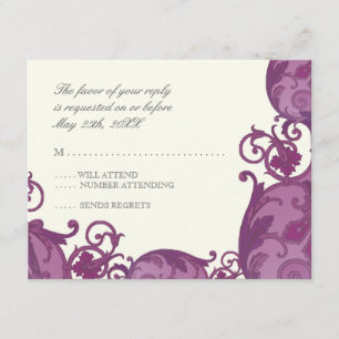 Victoria Swirl RSVP-reactiekaart - Plum Paars RSVP Kaartje