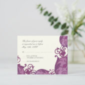 Victoria Swirl RSVP-reactiekaart - Plum Paars RSVP Kaartje (Staand voorkant)