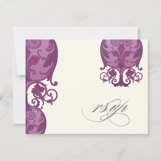 Victoria Swirl RSVP-reactiekaart - Plum Paars RSVP Kaartje (Achterkant)