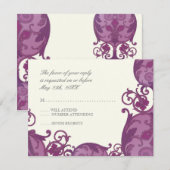 Victoria Swirl RSVP-reactiekaart - Plum Paars RSVP Kaartje (Voorkant / Achterkant)