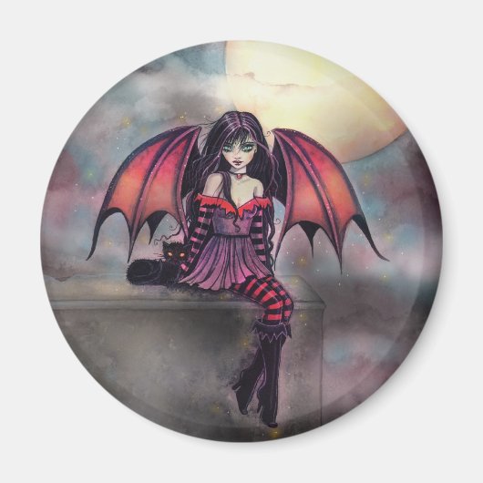 Victoria Vampire Fairy met Cat Halloween Art Magneet (Voorkant)