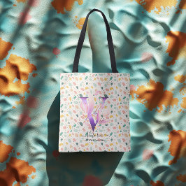 Victoria Vivid Blossom - Boho Floral Monogram V Tote Bag