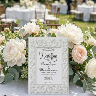 Victoriaal Filigraan Lijst Elegant Witte Bruiloft Kaart