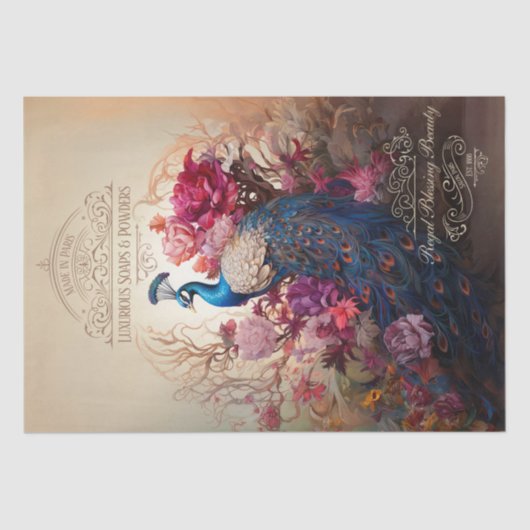  Victoriaans Adverteren Peacock Decoupage Tissuepapier (Voorkant)