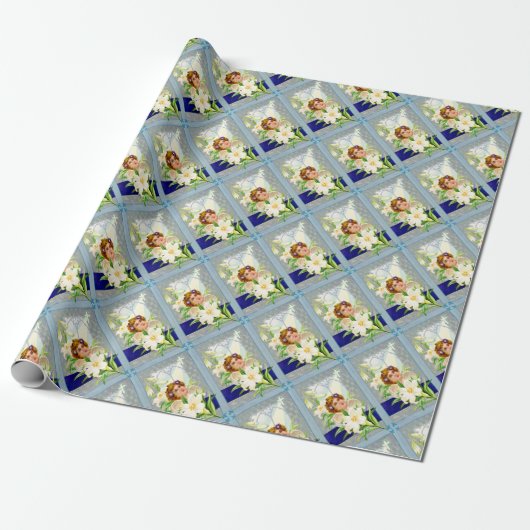  Victoriaans Afbeelding van een engel met Lilies Cadeaupapier (Uitgerold)