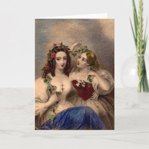 Victoriaans afdruk De spatlap met handkleur Feestdagen Kaart