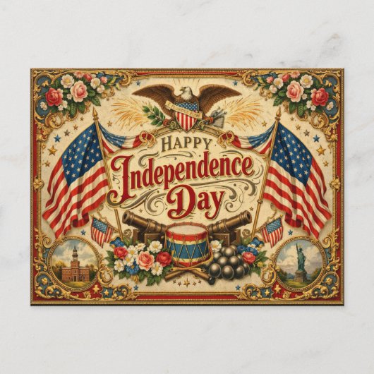 Victoriaans-Amerikaanse Onafhankelijkheidsdag Feestdagenkaart (Voorkant)