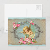 Victoriaans Angel  blauw roos roze antiek Briefkaart (Voorkant / Achterkant)