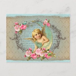 Victoriaans Angel  blauw roos roze antiek Briefkaart