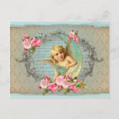 Victoriaans Angel  blauw roos roze antiek Briefkaart (Voorkant)