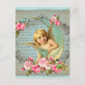 Victoriaans Angel  blauw roos roze antiek Briefkaart (Voorkant)