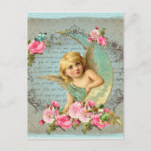 Victoriaans Angel  blauw roos roze antiek Briefkaart (Voorkant)