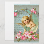 Victoriaans Angel blauw roos roze antiek Briefpapier (Voorkant / Achterkant)