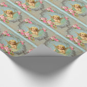 Victoriaans Angel blauw roos roze antiek Cadeaupapier (Hoek)