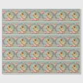 Victoriaans Angel blauw roos roze antiek Cadeaupapier (Vlak)