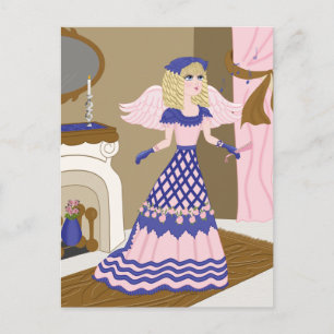 Victoriaans Angel Blue en Pink Singing by Fireplac Briefkaart