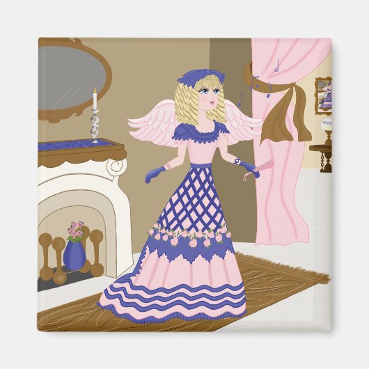 Victoriaans Angel Blue en Pink Singing by Fireplac Magneet (Voorkant)
