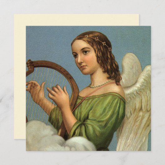  Victoriaans Angel Harp Kerstuitnodiging Kaart (Voorkant / Achterkant)