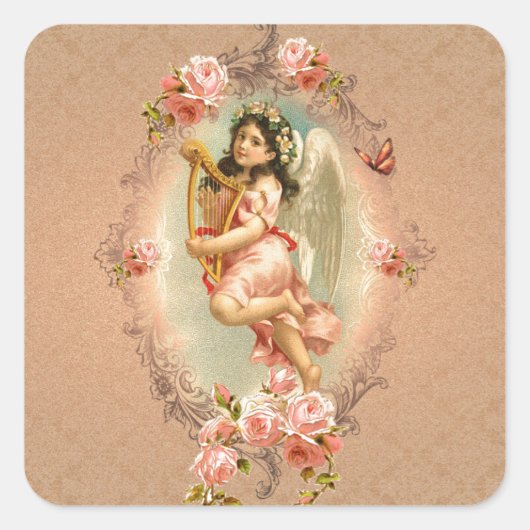 Victoriaans Angel  historische rozen Vierkante Sticker (Voorkant)