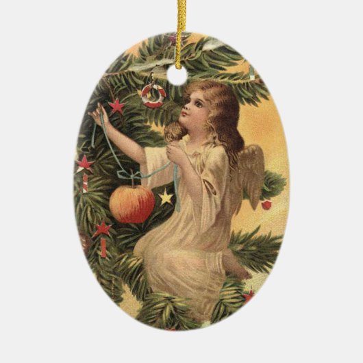 Victoriaans Angel-kerstversiering Keramisch Ornament (Voorkant)