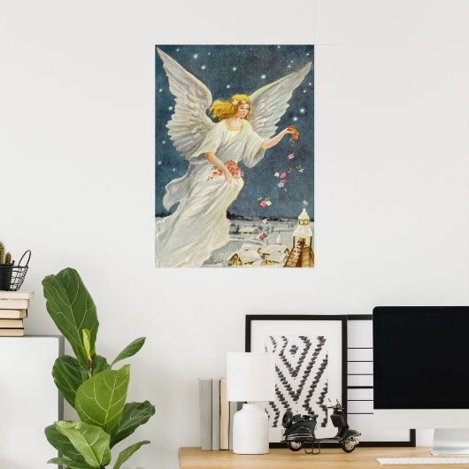 Victoriaans Angel met sterren voor kerstmis met st Poster (Thuiskantoor)