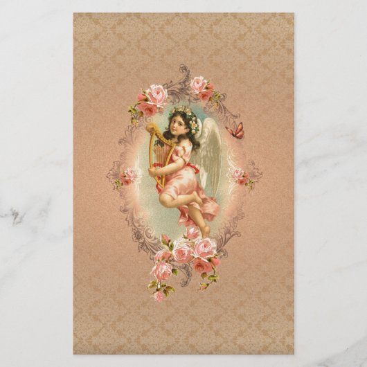 Victoriaans Angel roos barokke  florale Briefpapier (Voorkant)