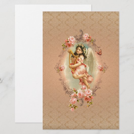 Victoriaans Angel roos barokke  florale Briefpapier (Voorkant / Achterkant)