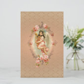 Victoriaans Angel roos barokke  florale Briefpapier (Staand voorkant)