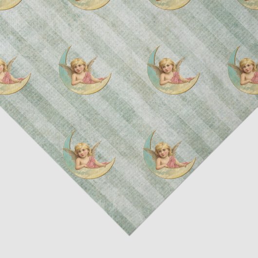 Victoriaans Angel Sage Groene Strepen Tissuepapier (Detail)