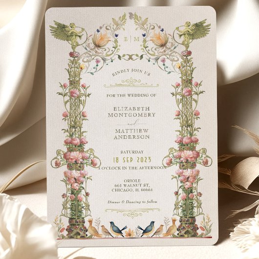 Victoriaans Angelic Garden Floral bruiloft uitnodi Kaart