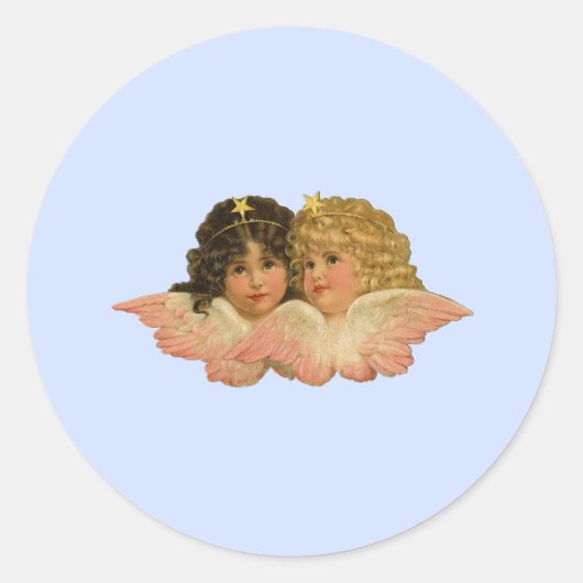 Victoriaans Angels Baby Blauw Ronde Sticker (Voorkant)