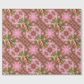 Victoriaans Angels Kerstmis Holly Pink Pattern Cadeaupapier (Vlak)