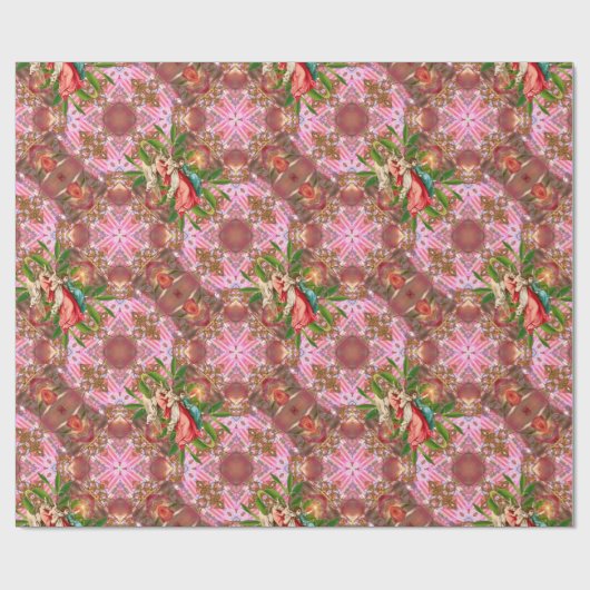 Victoriaans Angels Kerstmis Holly Pink Pattern Cadeaupapier (Vlak)