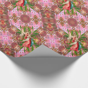 Victoriaans Angels Kerstmis Holly Pink Pattern Cadeaupapier