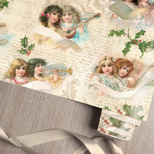 Victoriaans Angels met muziek, script en Holly Cadeaupapier