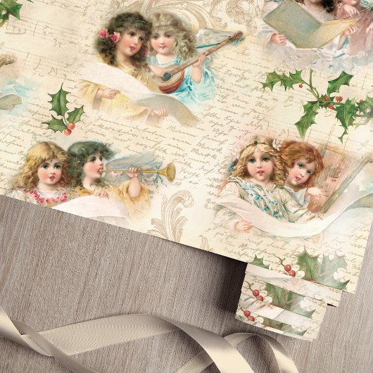 Victoriaans Angels met muziek, script en Holly Cadeaupapier