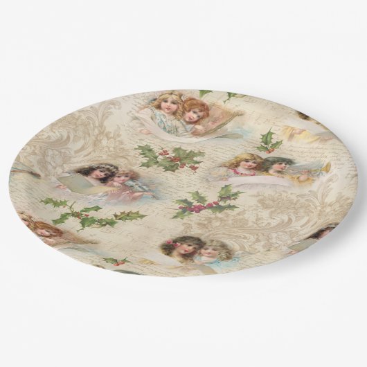 Victoriaans Angels met muziek, script en Holly Papieren Bordje (Gekanteld)