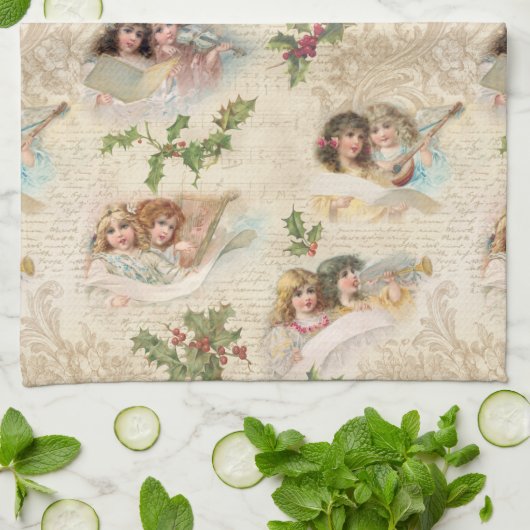 Victoriaans Angels met muziek, script en Holly Theedoek (Gevouwen)