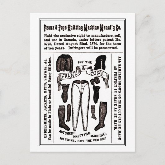 Victoriaans antiek breimachine en briefkaart (Voorkant)