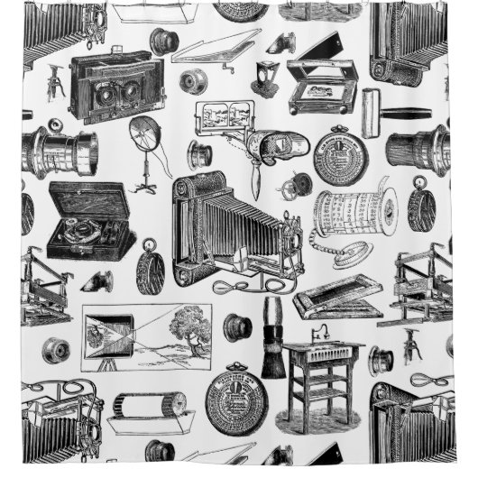 Victoriaans  antiek fotografiecamera douchegordijn (Voorkant)