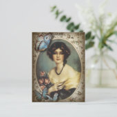 Victoriaans Antiek meisje met Floral vlinder Briefkaart (Staand voorkant)