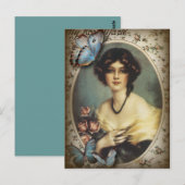 Victoriaans Antiek meisje met Floral vlinder Briefkaart (Voorkant / Achterkant)