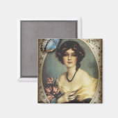 Victoriaans Antiek meisje met Floral vlinder Magneet (Voorkant / Achterkant)